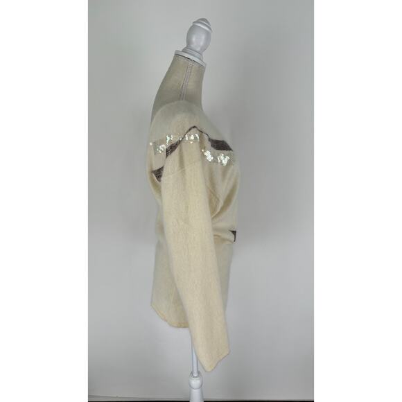 Gillian Sportswear Vintage Angora Lambswool Sequin Sweater Women Medium Cream - Picture 4 of 9
